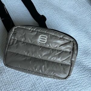 Aritzia Metallic Tan Gray Crossbody Bag - super puff